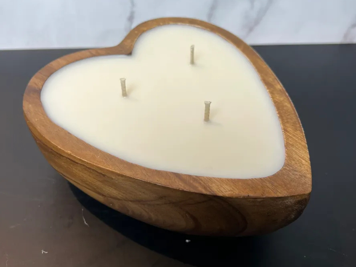 3 Wick Heart Boho or Farmhouse Bowl